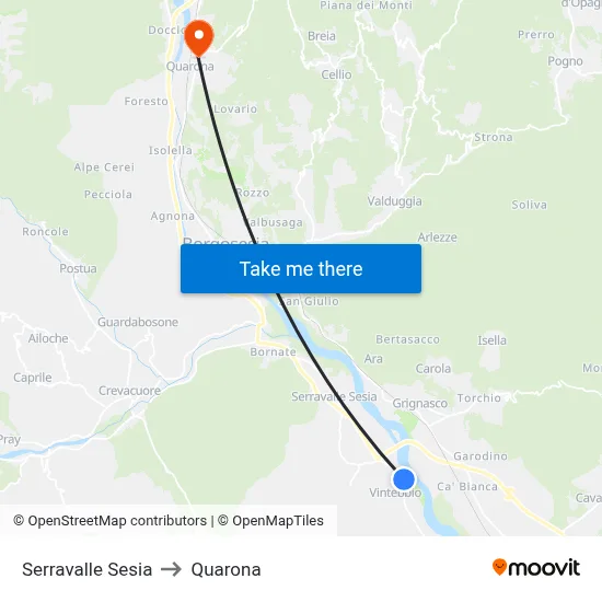 Serravalle Sesia to Quarona map