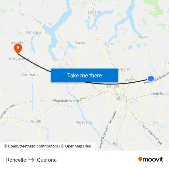 Roncello to Quarona map