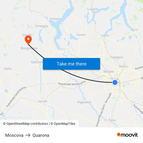 Moscova to Quarona map