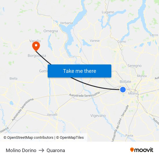 Molino Dorino to Quarona map