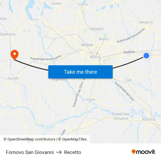 Fornovo San Giovanni to Recetto map