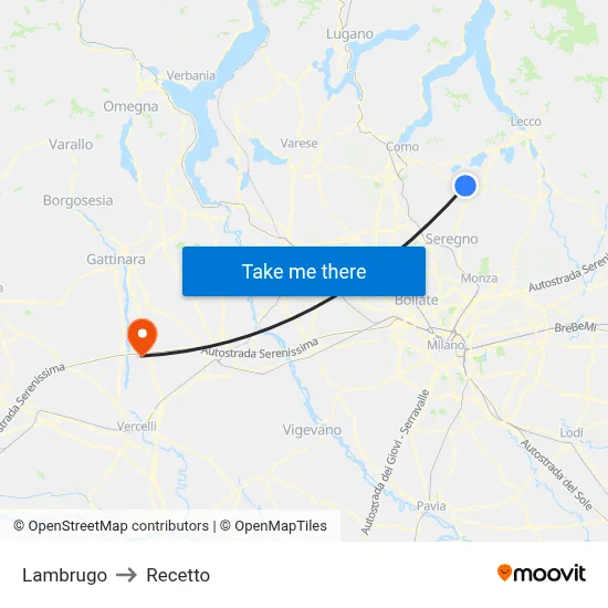 Lambrugo to Recetto map