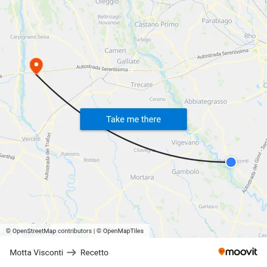 Motta Visconti to Recetto map