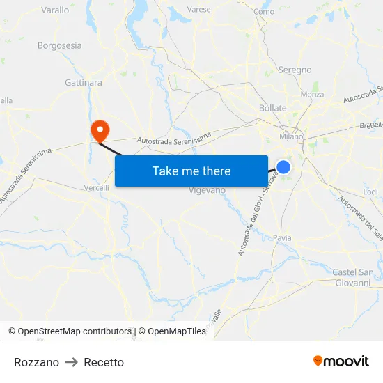 Rozzano to Recetto map