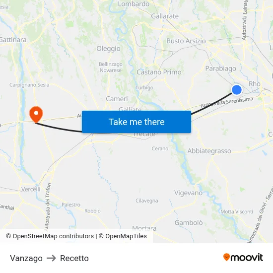 Vanzago to Recetto map