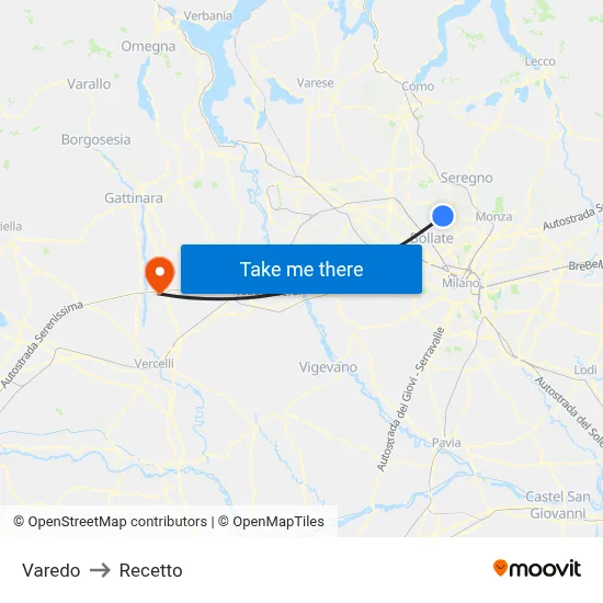 Varedo to Recetto map