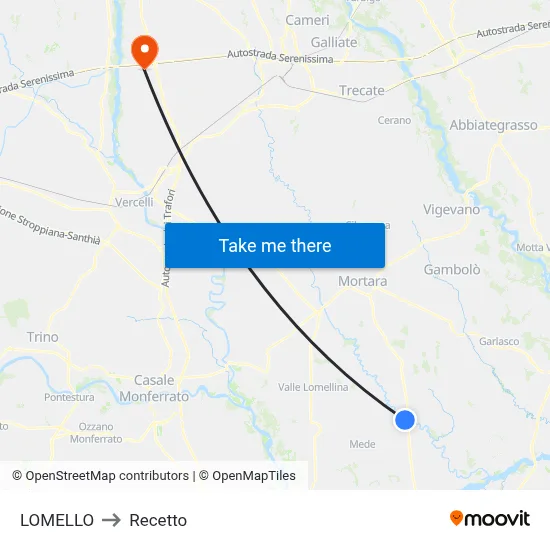 Lomello to Recetto map