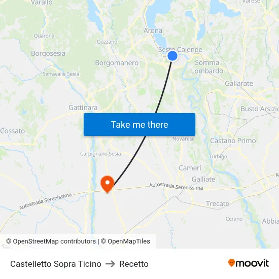 Castelletto Above Ticino to Recetto map