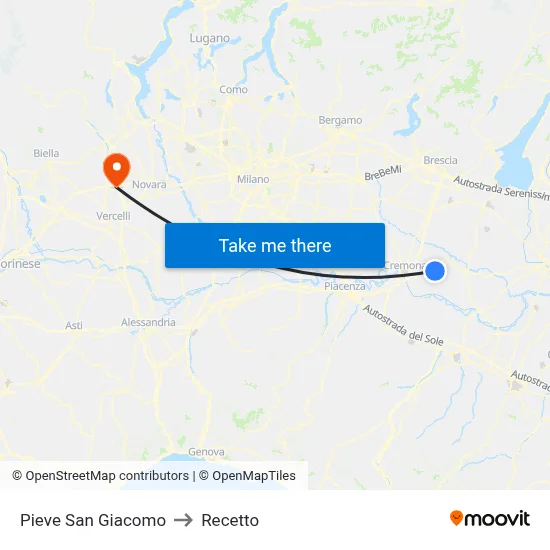 Pieve San Giacomo to Recetto map