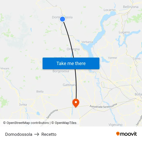 Domodossola to Recetto map
