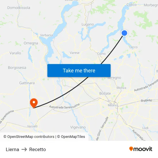 Lierna to Recetto map