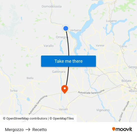 Mergozzo to Recetto map
