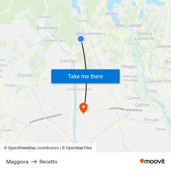 Maggiora to Recetto map