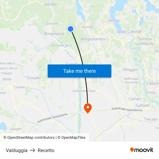 Valduggia to Recetto map