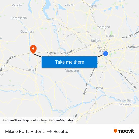 Milano Porta Vittoria to Recetto map