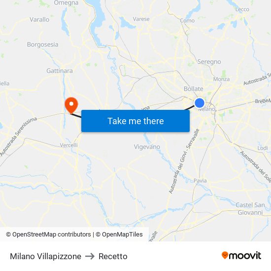 Milano Villapizzone to Recetto map