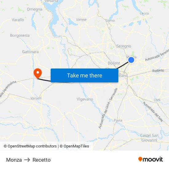 Monza to Recetto map