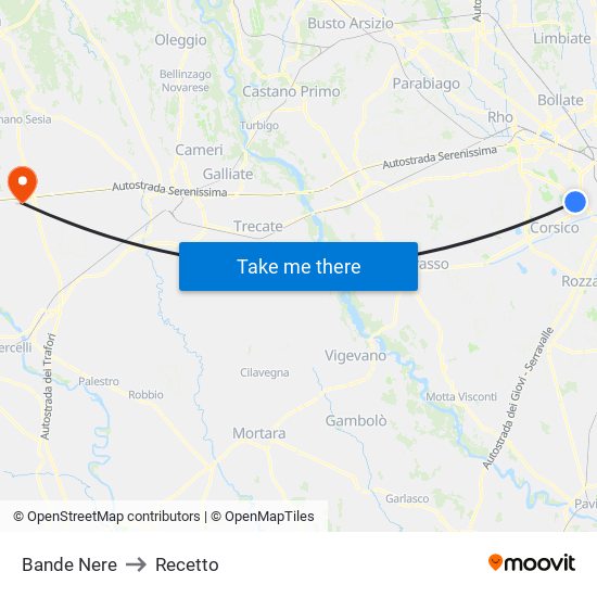 Bande Nere to Recetto map