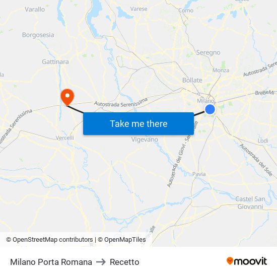 Milano Porta Romana to Recetto map