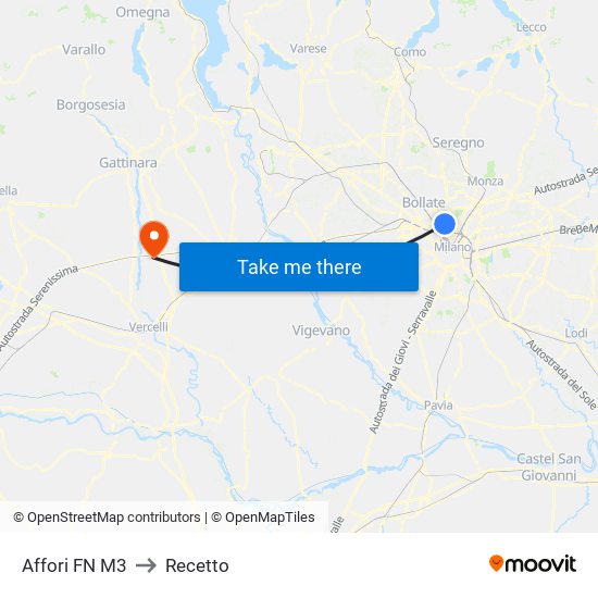 Affori FN M3 to Recetto map