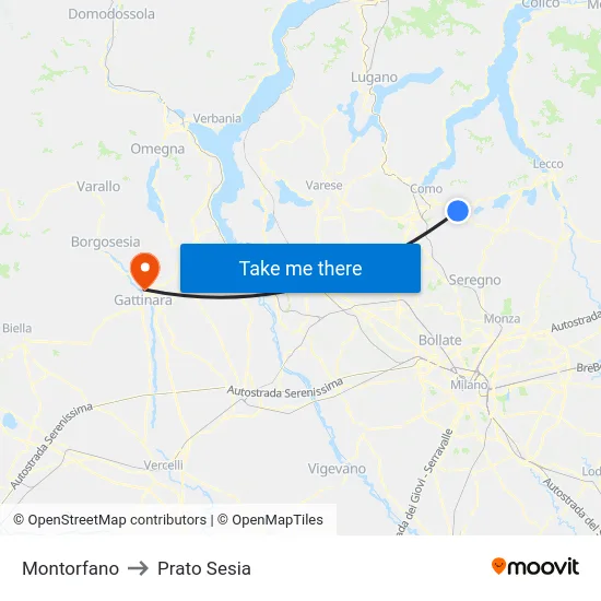 Montorfano to Prato Sesia map