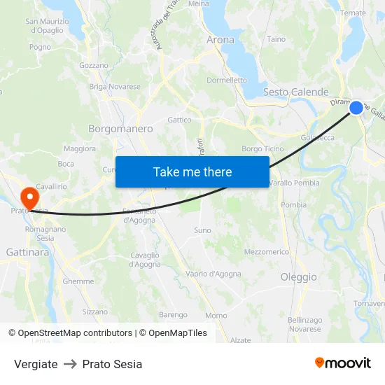 Vergiate to Prato Sesia map