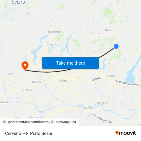 Cerveno to Prato Sesia map