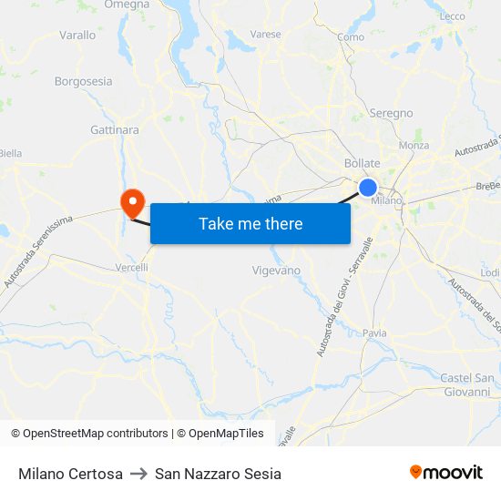 Milano Certosa to San Nazzaro Sesia map