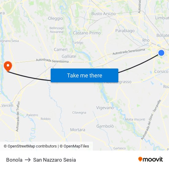 Bonola to San Nazzaro Sesia map