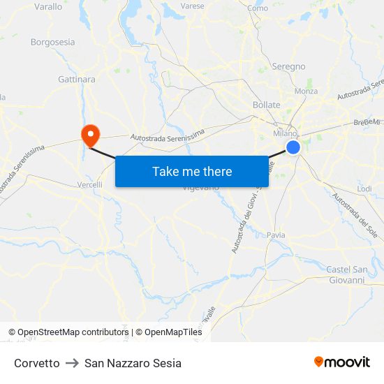 Corvetto to San Nazzaro Sesia map