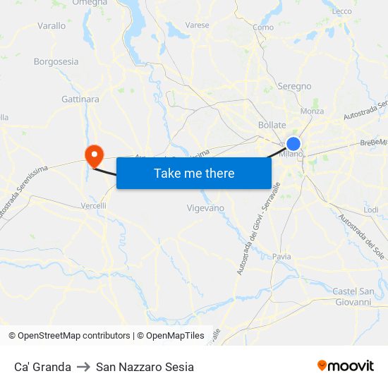Ca' Granda to San Nazzaro Sesia map
