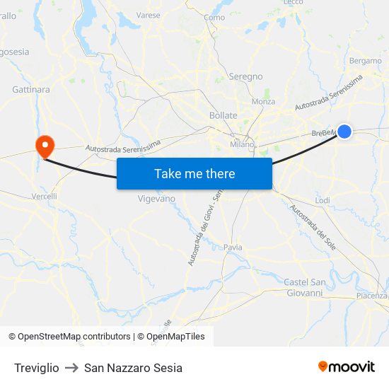 Treviglio to San Nazzaro Sesia map
