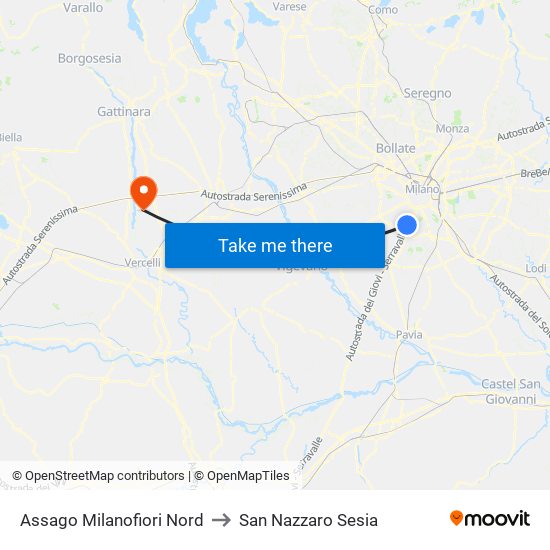 Assago Milanofiori Nord to San Nazzaro Sesia map