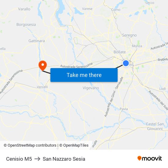 Cenisio M5 to San Nazzaro Sesia map