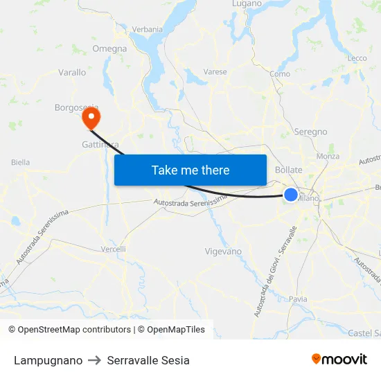 Lampugnano to Serravalle Sesia map