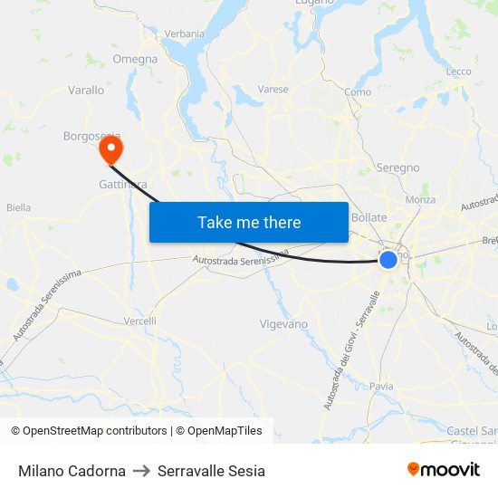 Milano Cadorna to Serravalle Sesia map