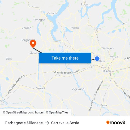 Garbagnate Milanese to Serravalle Sesia map