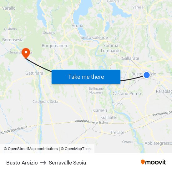 Busto Arsizio to Serravalle Sesia map