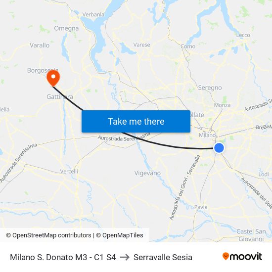 Milano S. Donato M3 - C1 S4 to Serravalle Sesia map