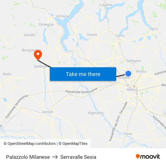 Palazzolo Milanese to Serravalle Sesia map