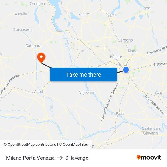 Milano Porta Venezia to Sillavengo map