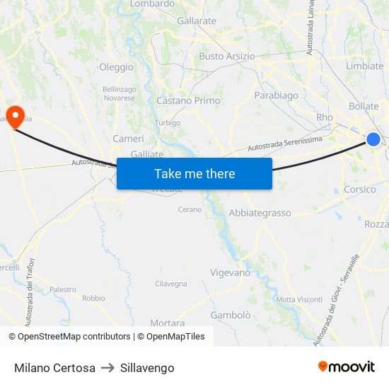 Milano Certosa to Sillavengo map