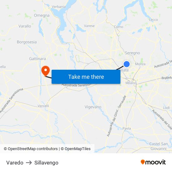 Varedo to Sillavengo map