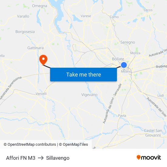 Affori FN M3 to Sillavengo map
