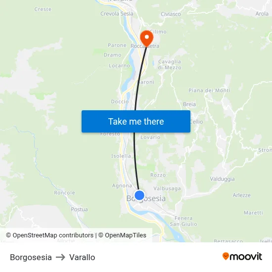 Borgosesia to Varallo map