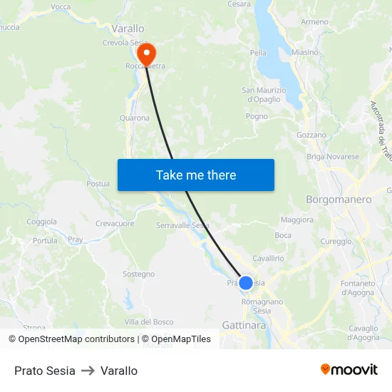 Prato Sesia to Varallo map