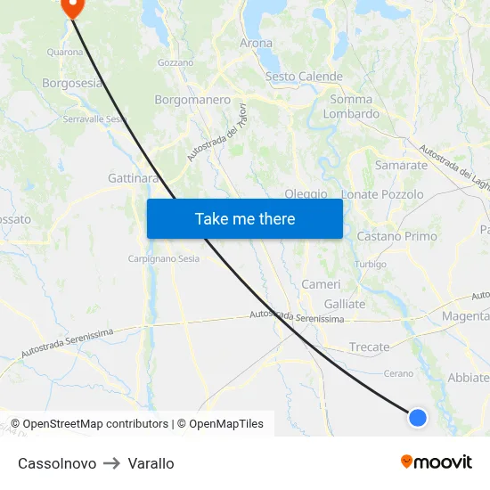 Cassolnovo to Varallo map