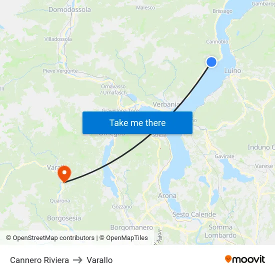 Cannero Riviera to Varallo map