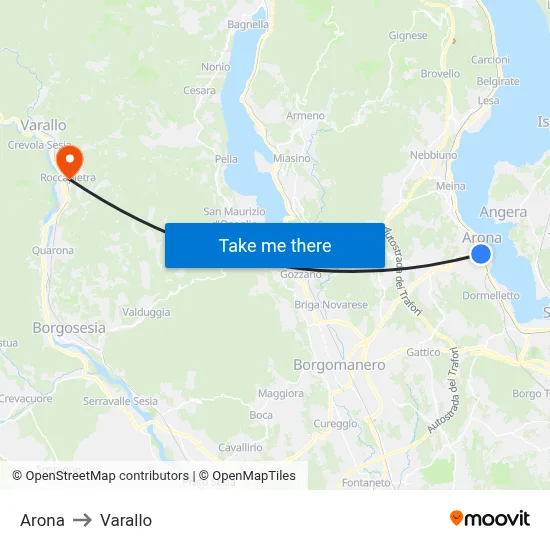 Arona to Varallo map