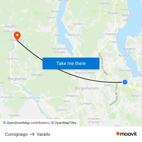 Comignago to Varallo map